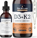 Vitamin D3 K2 Flüssigkeitstropfen D3 5.000 IU + K2 MK-7 200mcg Max Absorption Immununterstützung für Kinder und Erwachsene | Vegan | Non-GMO | Gluten, Dairy, Soy Alkohol Free | 1 Oz