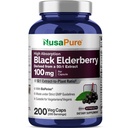 NusaPure Black Elderberry 50:1 Extrait, 100 mg équivalent à 5 000mg par capsule de Veggie, 200 Compte (non-OGM, biopérine) Supplément Sambucus