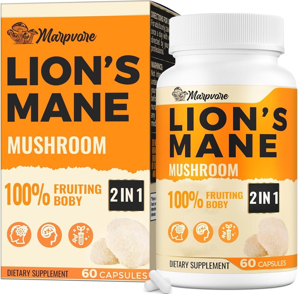 50X Stärke Potenz Gehirn Ergänzungen für Gedächtnis und Fokus - 1400mg Lions Mane Ergänzung Kapseln | Natürliche Nootropics Gehirn Ergänzung für kognitive, Klarheit, Konzentration & Energie - 60 Kapseln