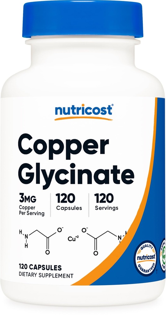 Nutricost Kupfer Glycinat Kapseln (120 Kapseln, 3MG Kupfer pro Servieren) - Non GMO, Vegan