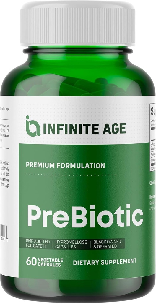 INFINITE AGE Prebiotic Capsules, 60 Count - Premium FOS Pre-biotic Fiber Supplement mit Chicory und Akazie - Verdauungsgesundheit für Männer Frauen