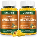 2 Pack Vegan 100MG Eisen Zusatzgummis für Damen und Herren - mit Vitamin C, A, B für Erwachsene & Kinder - Energieunterstützung für Eisenmangel, Anämie - Ananas Flavor (120 Ct)