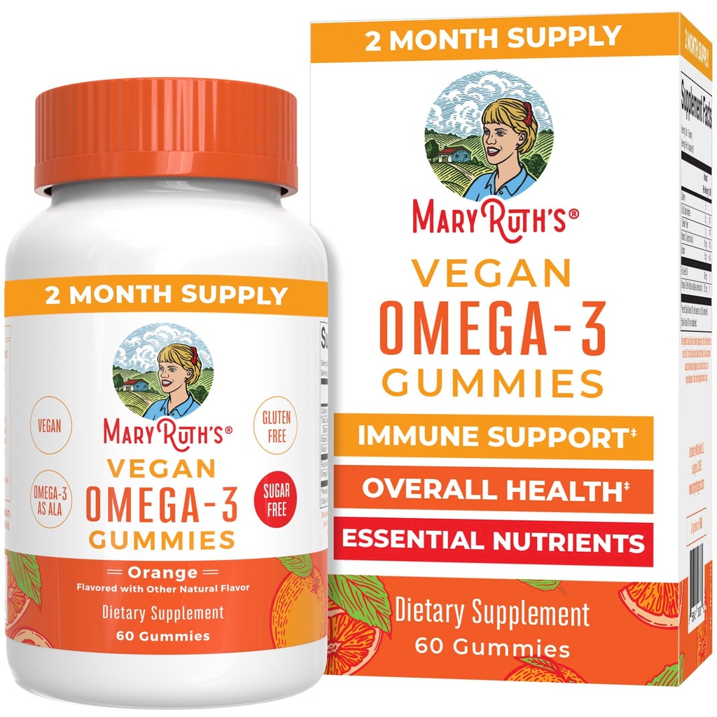 MaryRuth Organics Vegan Omega 3 Gummie für Erwachsene | 2 Monat Versorgung | Zucker kostenlose Ergänzung mit Vitamin C | Flaxseed Öl Immununterstützung | Gesamt Wellness | Kein Fisch Geschmack | 60 Zähler