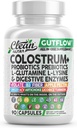 Clean Nutraceuticals Colostrum Supplement Kapseln Probiotics Pillen Präbiotika, L-Glutamin, Verdauungsenzyme, Folate, Fiber, ACV, Turmeric, Apple Pectin und Turmeric Pillen