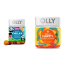 OLLY Kinder Chillax, Magnesium Gummies Plus L-Theanin, Lemon Balm & Hello Happy Gummy Worms, Mood Balance Unterstützung, Vitamin D, Saffron, Adult Chewable Supplement, Tropical Zing - 60 Count
