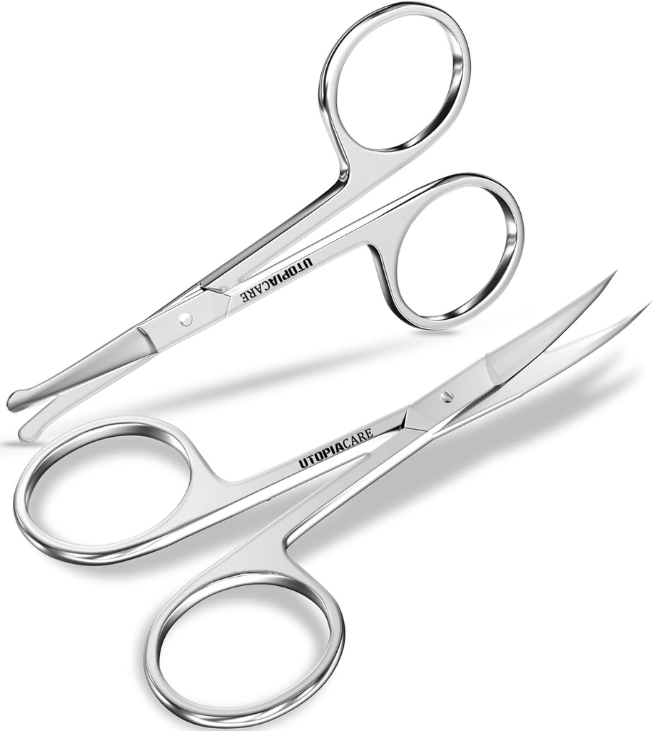 Ciseaux pour sourcils Utopia Care, Ciseaux professionnels en acier inoxydable pour hommes et femmes, Ciseaux pour cheveux nus pour la moustache grimpante, barbe, cils, cheveux d'oreille, argent