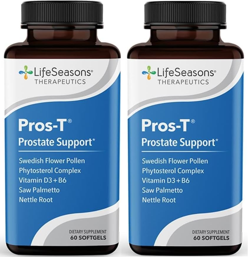 Pros-T - Prostata-Supplement - Saw Palmetto, Phytosterol, Zink, Nettle, Vitamin D-3 & B6 - Förderung gesunder Prostata-Funktion & Normaler Urinärfluss - Verbesserung des Gewebes - 60 Softgels (Pack von 2)
