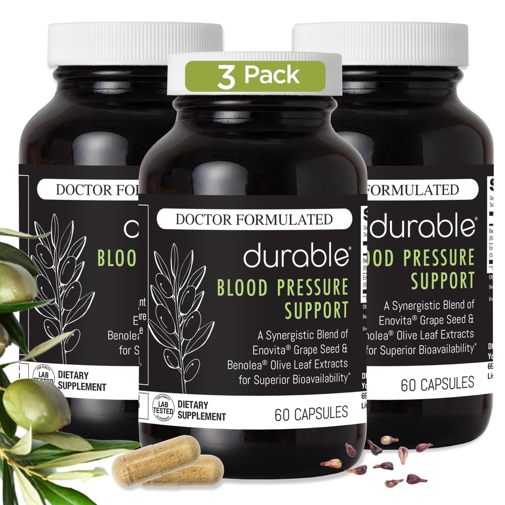 Durable Blood Pressure – Benolea Olive Leaf & Enovita Grape Seed Extract – Gesunde Zirkulation, Nitric Oxid & Artery Support – Doctor Formuliert, Vegan, Non-GMO, Made in USA (180 Kapseln)