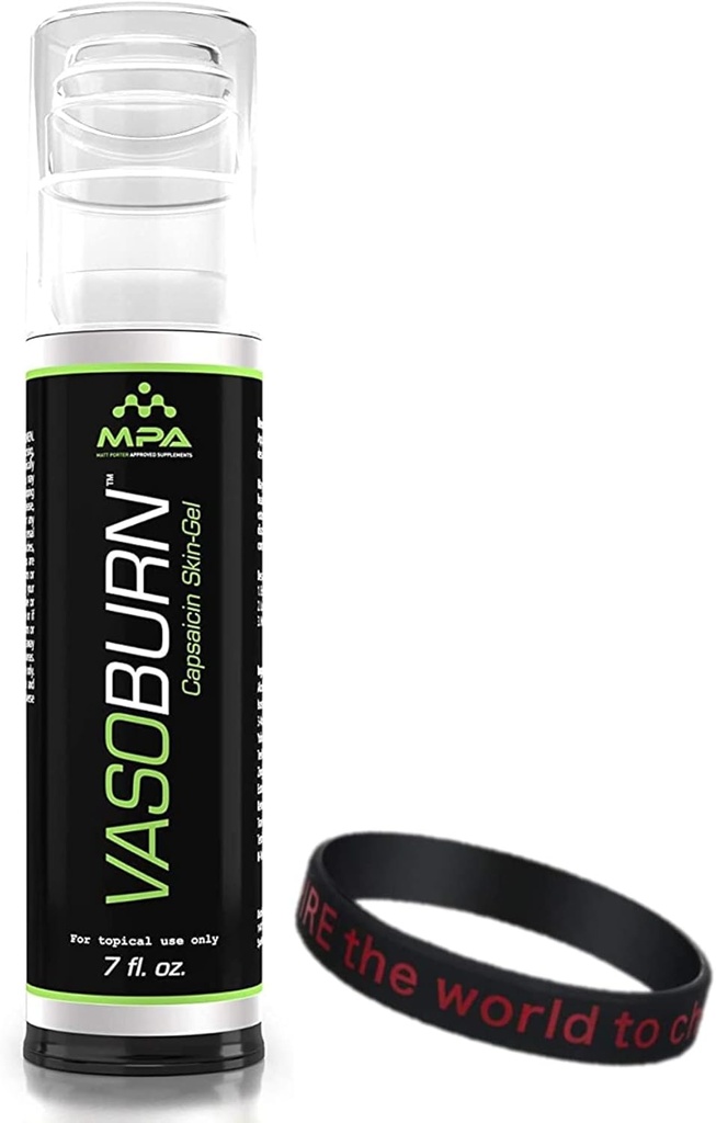 MPA Vasoburn Capsaicin Skin-Gel Pump Bottle, Targets Stubborn Areas, Capsaicin Cream, Yohimbine Cream, Bündel mit einem Motivations-Armband, um Sie zu motivieren und zu unterstützen (7 oz.)
