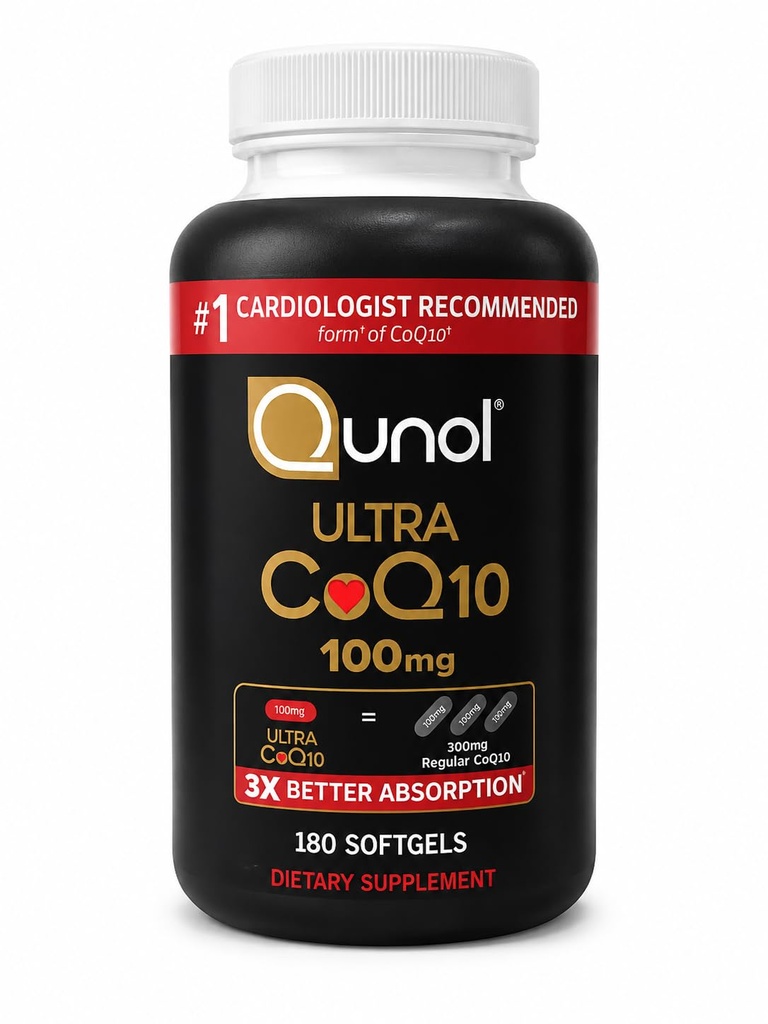 Qunol CoQ10 100mg Softgels Ultra 3X Bessere Absorption Coenzym Q10 Ergänzungen - Antioxidante Ergänzung für Gefäß- und Herzgesundheit & Energieproduktion - 6 Monate Versorgung - 180 Zähler