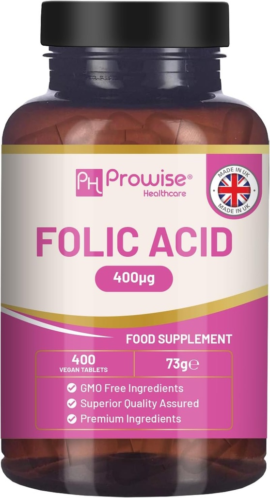 Comprimés d'acide folique 400 mcg - 400 comprimés Vitamine B9 végane (en anglais) 13 mois d'approvisionnement (en anglais) Vitamine B9 Soins de grossesse (en anglais)