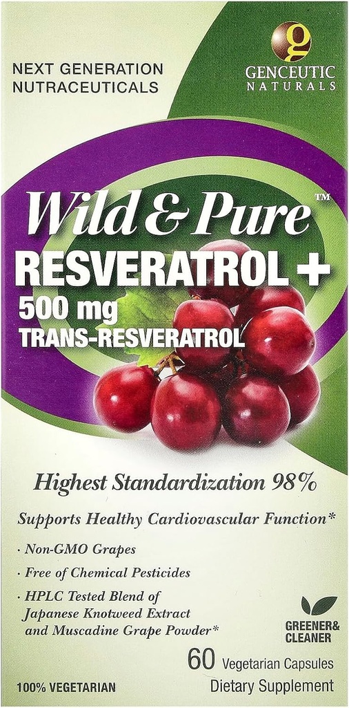 Genceutic Naturals Wild & Pure Resveratrol Vegetarische Kapseln, 60-Count | Promotes Herzgesundheit | Anti Ageing | Gesamt Wellness