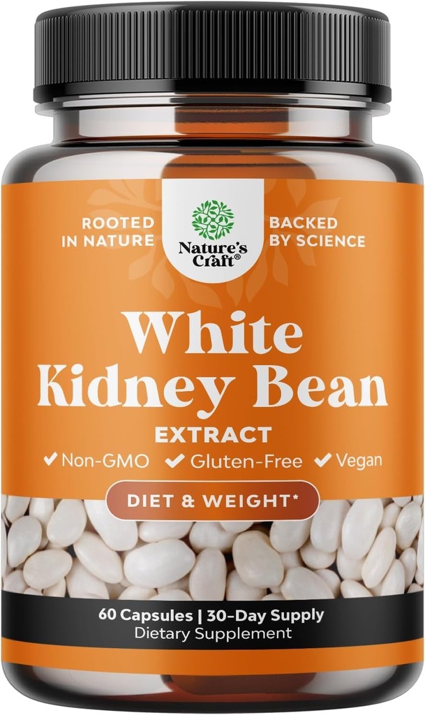White Kidney Bean Extract Carb Blocker - White Kidney Bohnen Ergänzung für Metabolismus Boost & Ease Calories von Starchy Food - Carb Control Supplements - 60 Kapseln