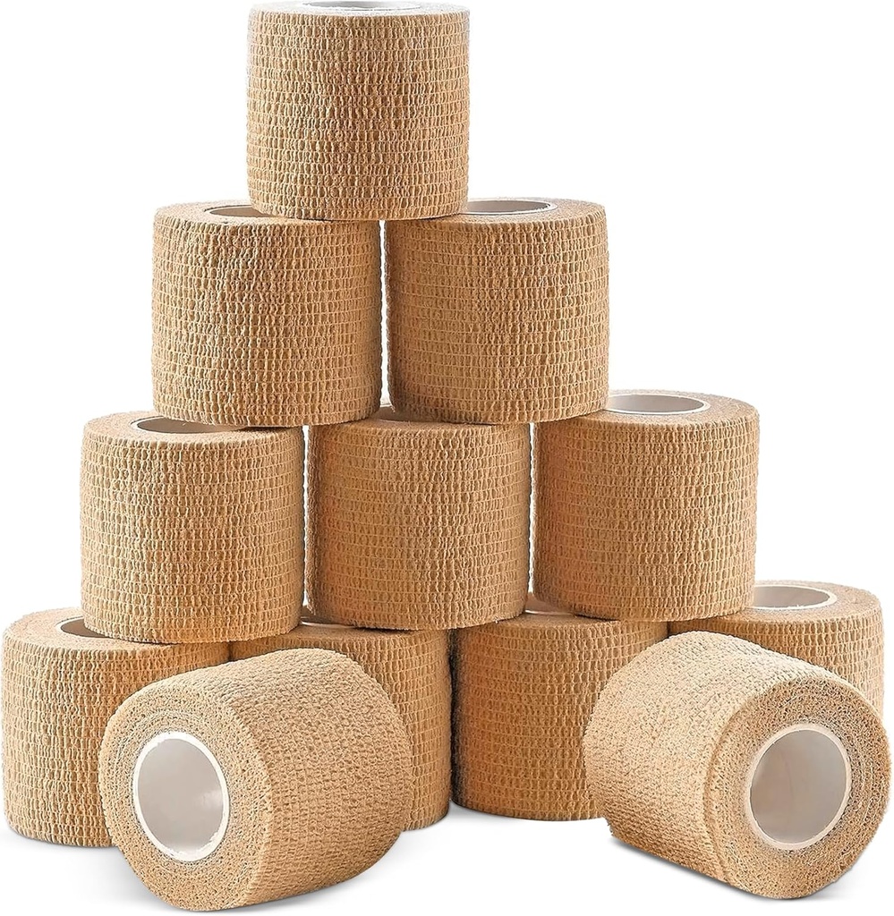 Ever Ready First Aid Selbstklebende Cohesive Wrap Bandages, 2” x 5 Yards für Erste Hilfe, Sprains, Schwellung, Sport, Haustiere, Tan Color – 12 Count