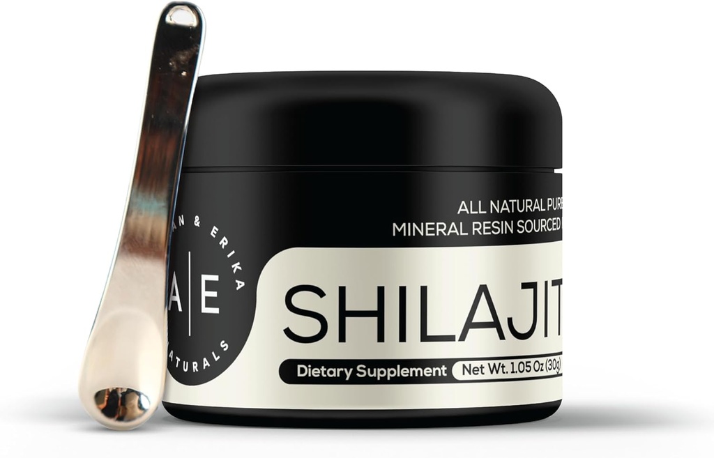 Altman & Erika A&E Naturals Shilajit Resin Premium Himalayan Organic Resin | Fulvic Acid & 85+ Trace Minerals | Pure Grade A | Männer & Frauen | 50 Servietten | w/Stainless Steel Spoon
