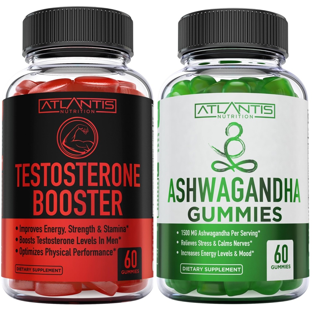 Atlantis Nutrition Testostérone Booster 2-Pack (120 Gummies) + Ashwagandha 60 Gummies