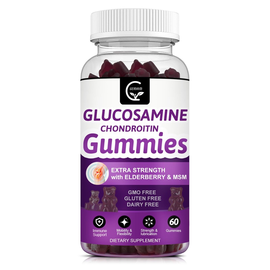 Glucosamin Chondroitin Gummis mit MSM & Elderberry – Extra Strength Mobility & Flexibility Support, Antioxidante Immunergänzung für Damen und Herren