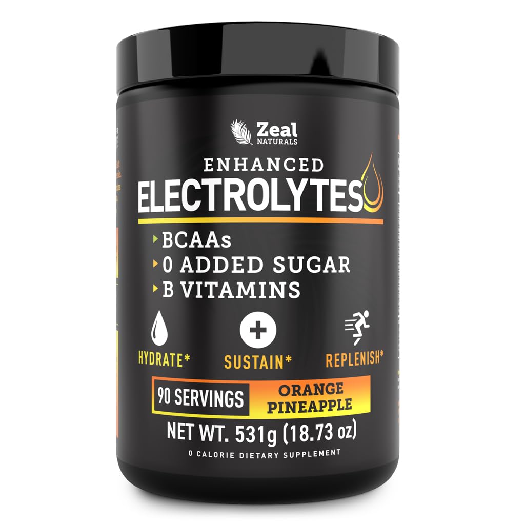 Zeal Naturals Elektrolyt Pulver Erholungsgetränk (90 Servierungen | Orange Ananas) w 0 Zucker + BCAAs +B-Vitamine Elektrolyt Ergänzung mit Kalium Zink & Magnesium für Hydration - Keto Elektrolyte