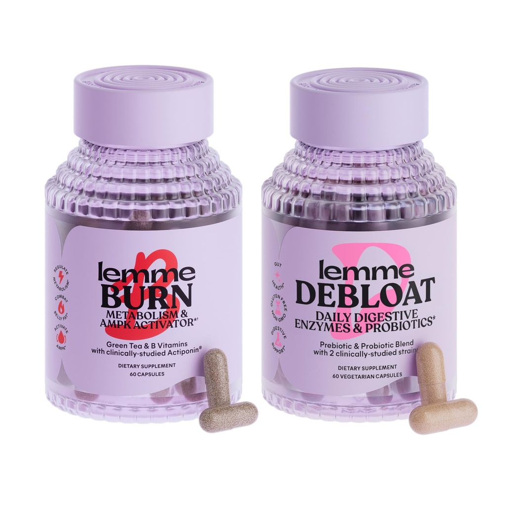 Lemme Burn & Debloat Capsule Bundle - Metabolismus & Fat Burning + Debloat Kapseln für Bloating & Gas Relief, Probiotics & Prebiotics - Glutenfrei, Non-GMO - 60 Ct.