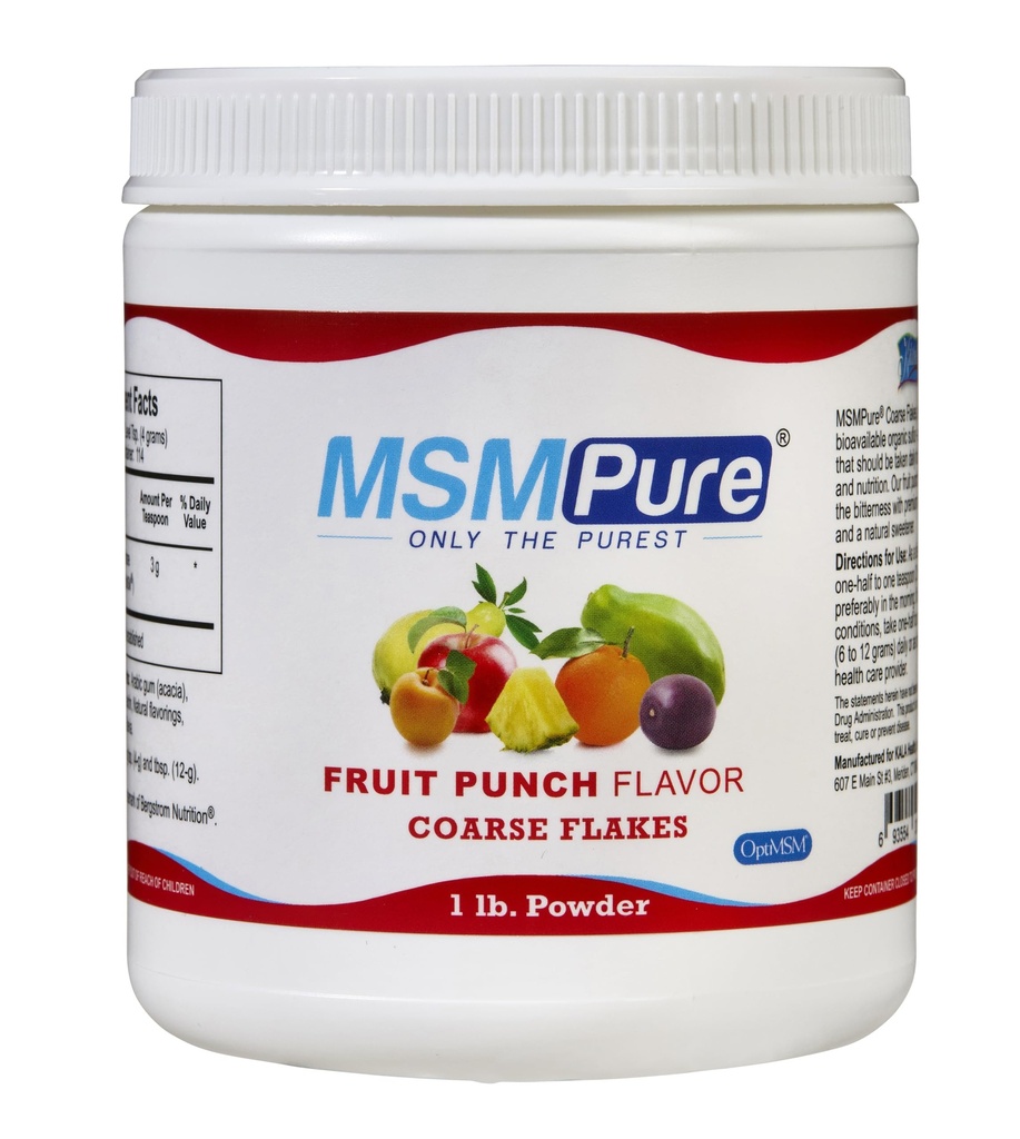 KALA SANTE MSMPure Fruit Punch Aromatisé Arrosages en poudre MSM – Soufre organique pour la flexibilité articulaire, l'apparence de la peau et le soutien des cheveux et ongles – 1 lb, USA Made, Cristaux distillés