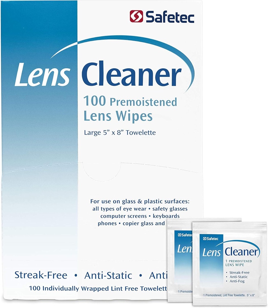 Safetec Lens & Brillen Reinigungstücher, vorbefeuchtete Wipes (2 Packung 100ct Boxes - 200 Reinigungstücher)