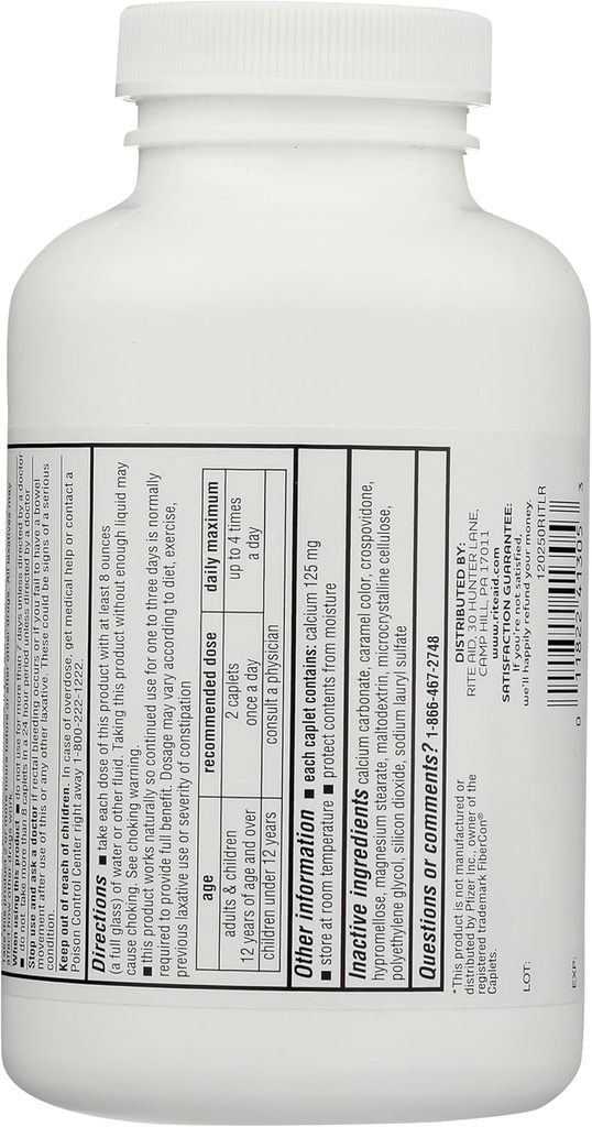 Rite Aid Fiber Therapy Caplets, Calcium Polycarbophil 625mg - 250 Count, Laxatives for Constipation, Fiber Pills für Erwachsene