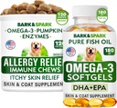 Allégation à l'allergie + groupe Omega 3 - supplément anti-démangeaison de la peau et de la peau + allergie de la peau - huile de poisson Omega 3 + acide gras de l'EPA et de l'ADH - démangeaisons de la patte + santé articulaire - 120 Chews + 180 Softgels - Fabriqué aux États-Unis