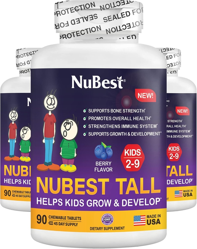 NuBest Tall Kids - Kleinkinder Vitamine und Kinder Vitamine für Alter 2 bis 9 - Unterstützung Knochenstärke, Gesundheit und Immunität - Tierformen - 270 Kaubare Berry Tabletten | Pack 3