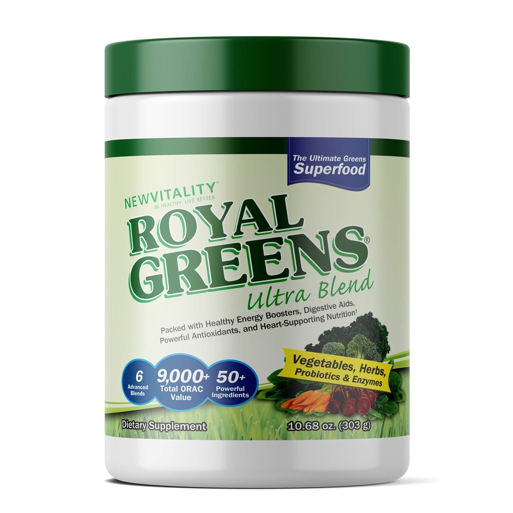 New Vitality Royal Greens Superfood Pulver | Gesunde Veggie Pulver mit Probiotika, Enzyme, Antioxidantien, Weizen Gras & Grüns 10.75oz (30 Tage Versorgung)