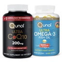 Qunol CoQ10 100mg Softgels, 3X bessere Absorption, 4 Monate Versorgung, 120 Zähler + Fischöl Omega 3 Mini Softgels, 1000mg Omega 3 EPA + DHA, 3 Monate Versorgung, 180 Zähler