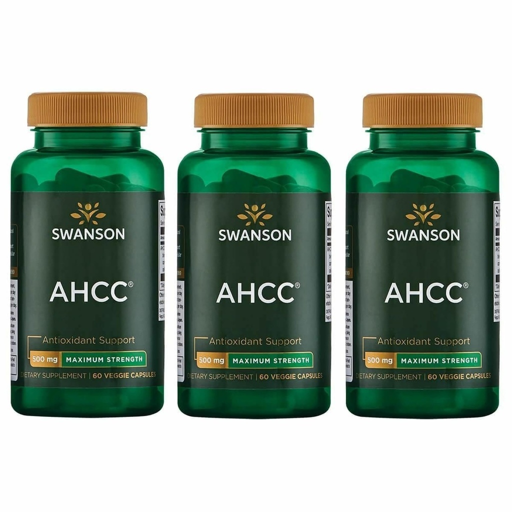 Swanson Maximum Strength AHCC Mushroom Extract Immune Support Supplement for Adults Seeking Natural Immune Defense - 500 mg (60 Vegan Capsules, 3 Pack)