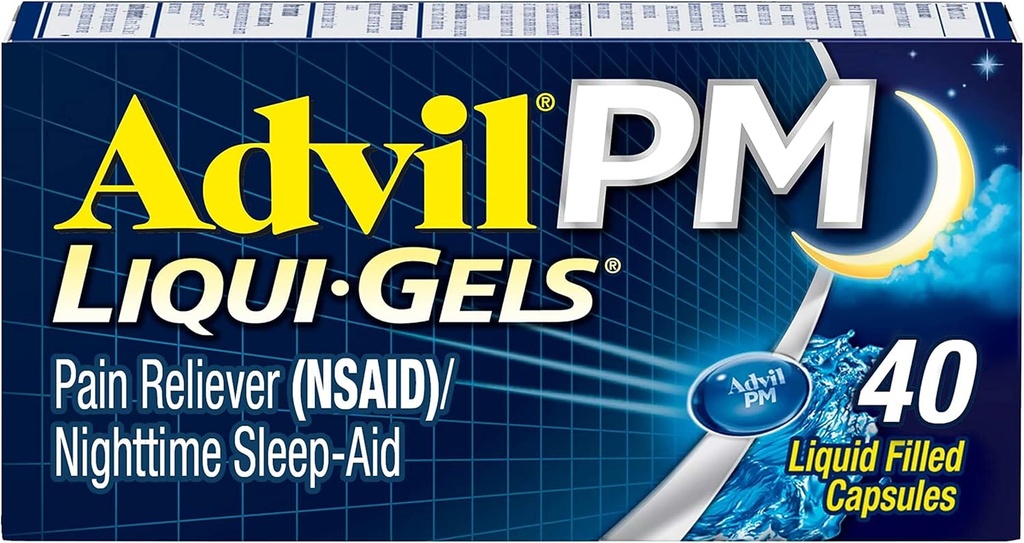 Advil PM analgésique et aide au sommeil de nuit, traitement de la douleur avec Ibuprofène pour soulager la douleur et citrate de diphenhydramine pour une aide au sommeil - 40 Caplets enduits