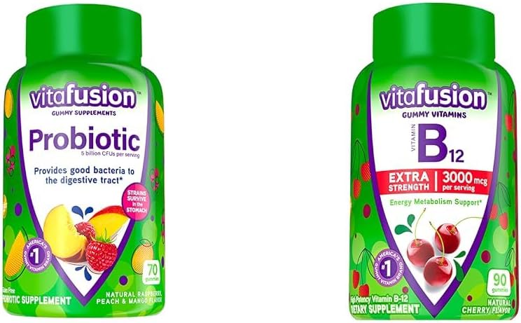 Vitafusion Probiotische Gummy Ergänzungen, Himbeere, Peach und Mango Flavors & Extra Kraft Vitamin B12 Gummy Vitamine