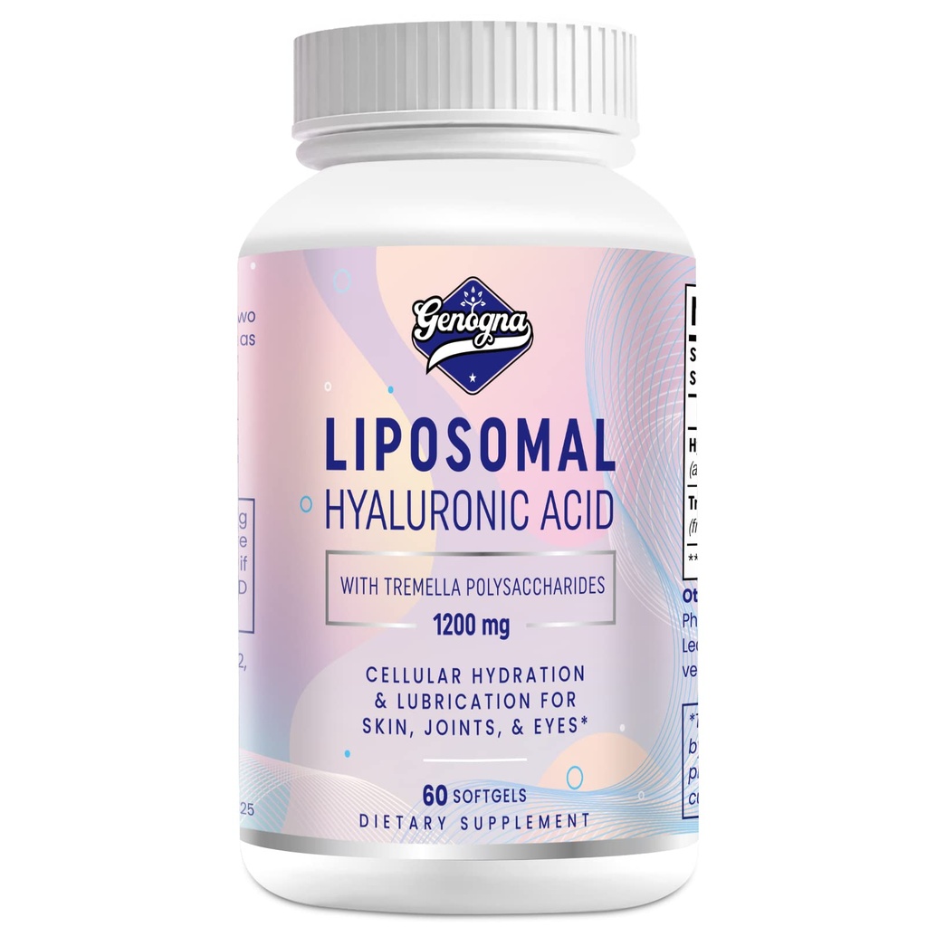 Liposomale Hyaluronsäure-Ergänzungen 1000mg-High Bioverfügbare Dietary Hyaluronsäure Kapseln mit Tremella Polysaccharide,Doppelstärke Haut Hydration,Joint Lubrication,1Pack