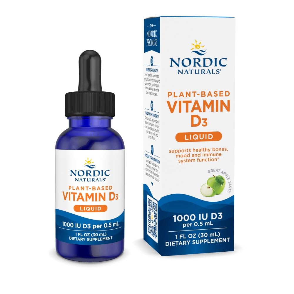 Nordic Naturals Vitamine D3 liquide à base végétale - 1 oz - 1000 UI Vitamine D3 - Bons santé, humeur et système immunitaire - Non-OGM, végétalien - 60 portions
