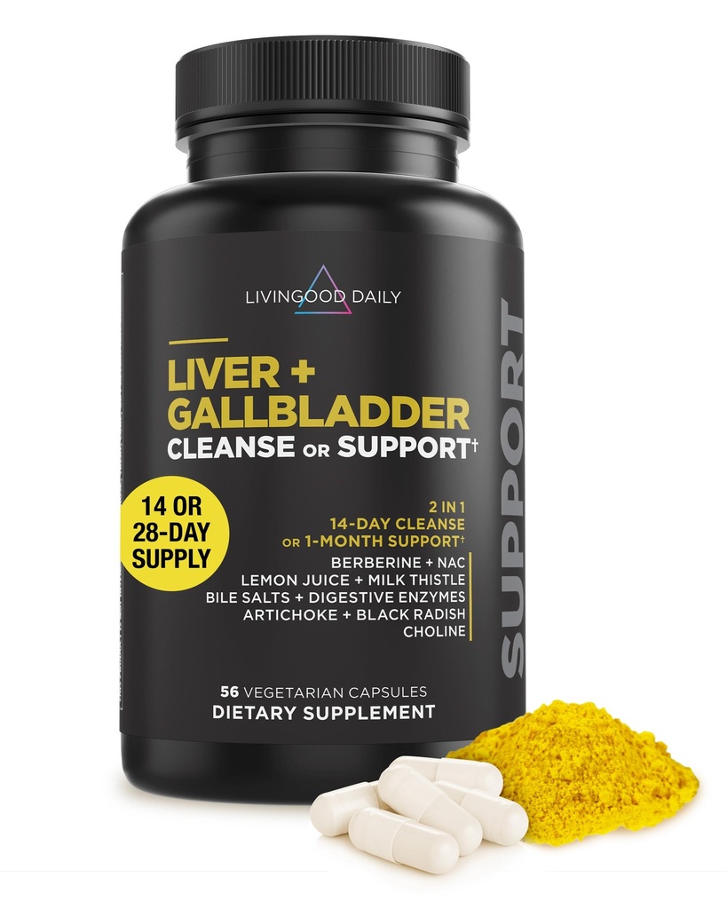 Livingood Daily Liver & Gallbladder Cleanse oder Support Supplement mit Milchdistel, Ox Bile, Bile Salts, Verdauungsenzyme und Artichoke Blatt Extrakt, Verdauungs- und Leberunterstützung, 56 Kapseln