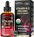 USDA Organic Vitamin B12 Sublingual Drops - 5000 mcg Liquid Vegan Methylcobalamin für Damen und Herren - Energy Boost, Focus & Mood, Brain Health Support - Maximize Absorption - 2 Month Supply, 2 fl oz