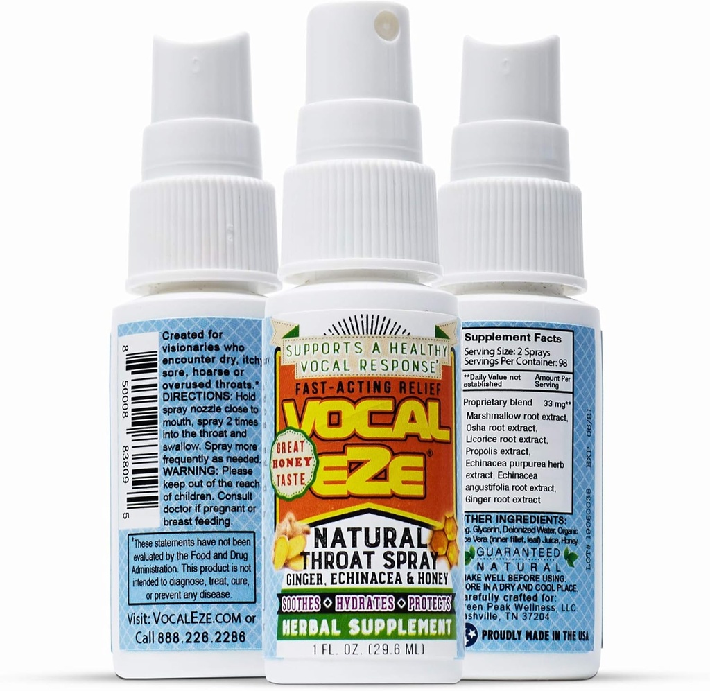 Vaporisateur de gorge d'Eze Vocal, Relieve Sore, Hoarse, Fatigue, Sécheresse de la gorge.