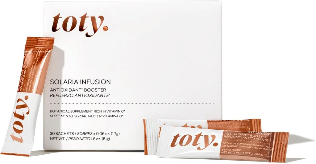 Toty - Solaria Infusion Antioxydant Booster Dietary Supplément - 240mg Extrait de Leucotomos Polypodium, Vitamine C 80mg Par Sofia Vergara - 30 sachets