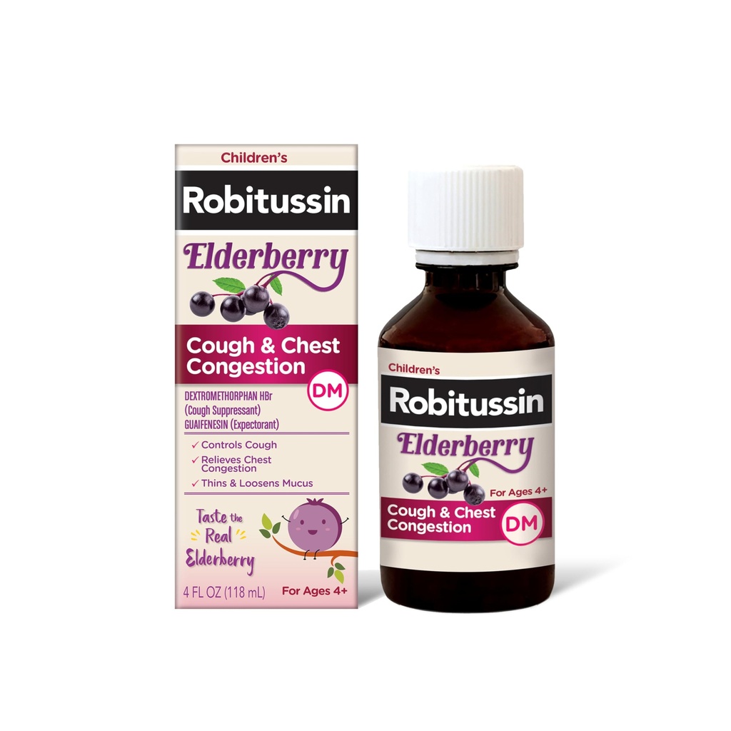Robitussin Elderberry Cough + Chest Congestion DM Kinder Hustenmedizin, Chest Congestion Relief und Cough Syrup - 4 Fl Oz