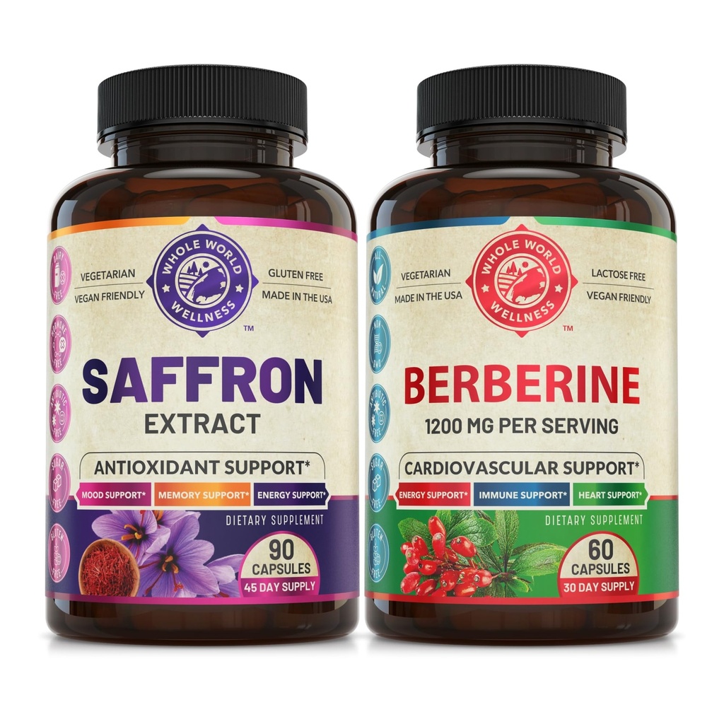 Extrait de safran pur et berbère premium (une bouteille chacun). Supporte l'humeur, l'énergie, la fonction métabolique. États-Unis Fait.