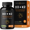 NutraChamps D3 mit K2 MK7 Nahrungsergänzung für Herz & Knochen Gesundheit | Vitamin D & K Complex | 5000 IU Vitamin D 3 & 100 mcg Vitamin K 2 MK-7 | 60 Vitamin K2 D3 Kapseln