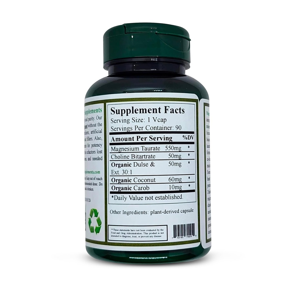 Taurat de magnésium, Haute Absorbable, 90, Non-OGM, Vegan, & sans gluten, fait avec des ingrédients organiques, rafting sauvage et naturels (unique)