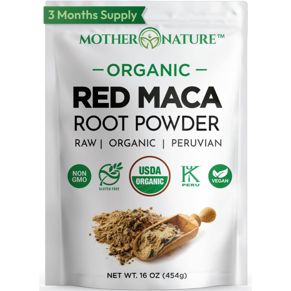 Poudre de racine rouge péruvienne bio, crue – Premium USDA certifié, équilibre hormonal pour les femmes, énergie naturelle, support d'humeur, non-OGM, superfood végétalien, 16 oz