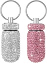 Bling Pille Case Tragbare Reise Pille Container Flasche Strass wasserdicht kleine Pillenhalter mit Schlüsselanhänger niedliche Mini Pillen Aufbewahrungsbox für Outdoor-Camping (White Pink)