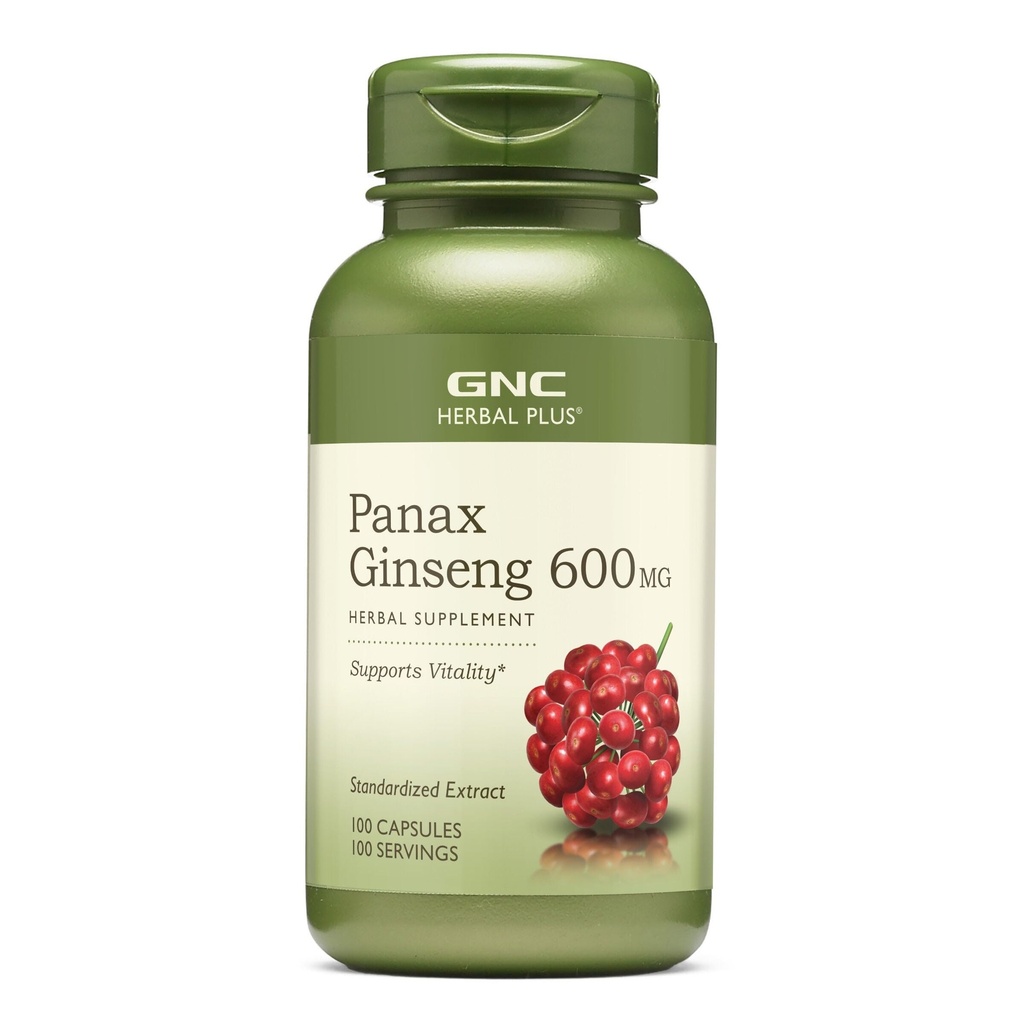 GNC Herbal Plus Panax Ginseng 600mg, soutient la vitalité, 100 capsules