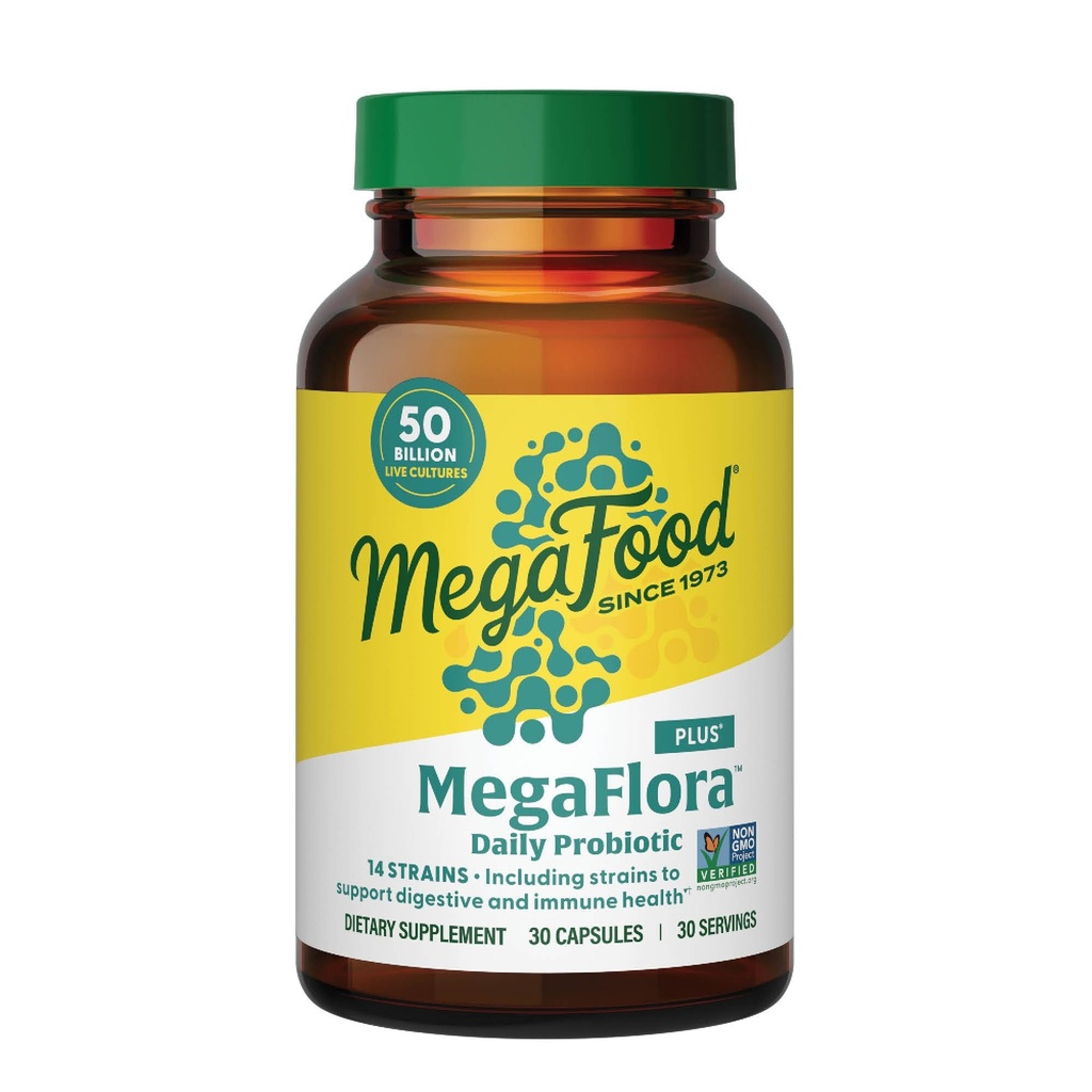 MegaFood MegaFlora Probiotic Plus - Probiotika für Frauen und Männer Verdauungs- 50 Billion CFUs & 14 Strains - Immununterstützungsergänzung - Vegetarisch - 30 Kapseln