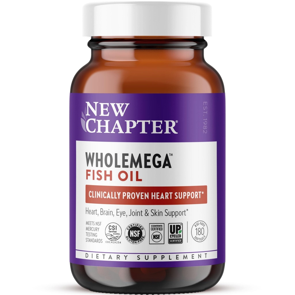Neu Kapitel Wholemega Fischöl Supplement - 2000mg pro Servieren, Klinisch bewährtes Wild Alaskan Lachsöl mit Omega-3 + Vitamin D3 + Astaxanthin, 180 Softgels