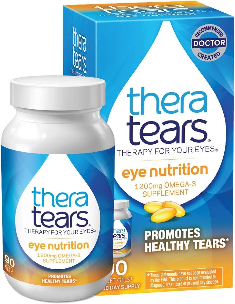 TheraTears 1200mg Omega 3 Nahrungsergänzungsmittel für Augen, Bio Flaxseed Triglycerid Fischöl und Vitamin E, 90 Count