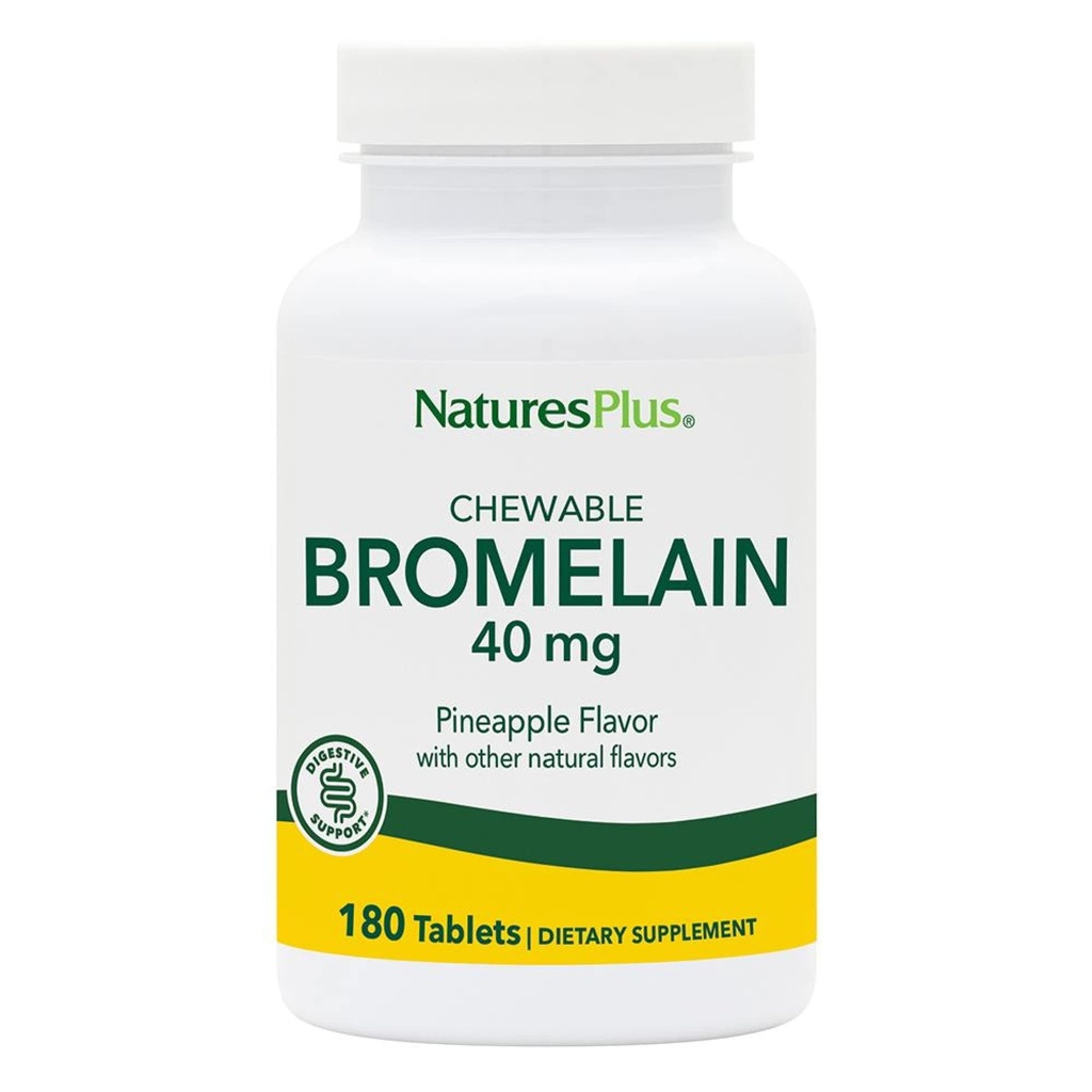 Natures Plus Bromelain à croquer - 40 mg - Supplément enzymatique protéolytique naturel - 180 comprimés à croquer (180 portions)